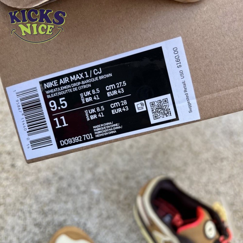 Nike Air Max 1 Travis Scott Cactus Jack Baroque Brown Size 36-47.5 Nike Air Max 1 Travis Scott Cactus Jack Baroque Brown Size 36-47.5