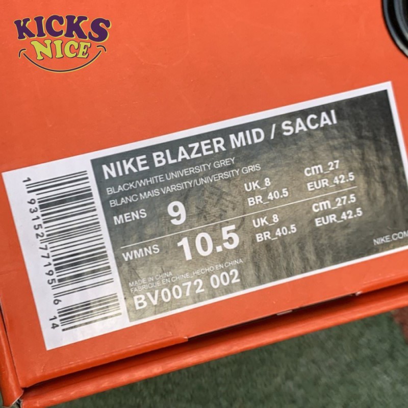 Sacai x Blazer Mid 'Black Grey' Size 36-46 Sacai x Blazer Mid 'Black Grey' Size 36-46