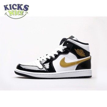 Air Jordan 1 Mid Patent Black White Gold 36-46
