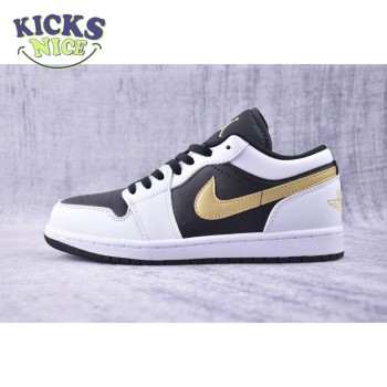 Jordan 1 Low White Black Metallic Gold Swoosh 553558-172 Unisex Size