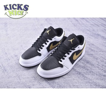 Jordan 1 Low White Black Metallic Gold Swoosh 553558-172 Unisex Size