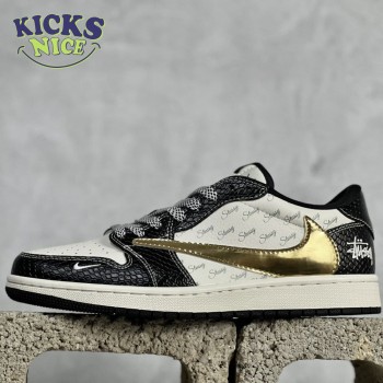 Stussy x Air Jordan 1 Low Dragon Scale Gold Hook XY2688-112 Size 36-45